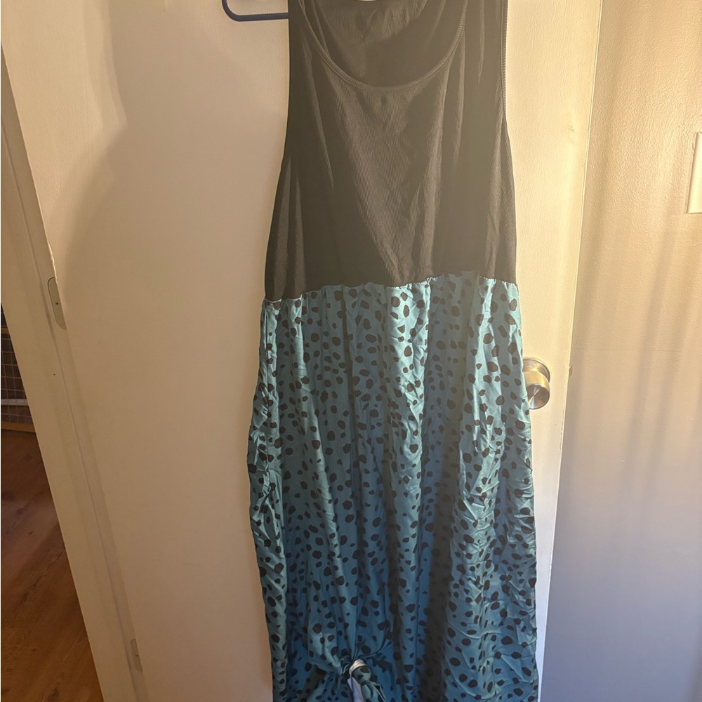 SHEIN Teal Dress with Black dot Pattern